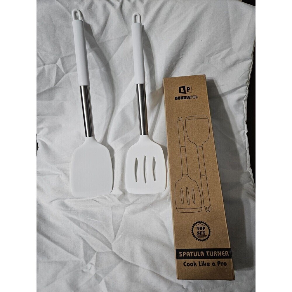 Pack of 2 Silicone Solid Turner,Non Stick Slotted‎ Kitchen Spatulas BundlePro